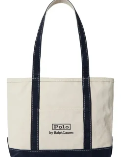 Polo Ralph Lauren Logo Canvas Small Tote Bag in Natural