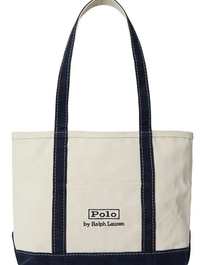 Polo Ralph Lauren Logo Canvas Small Tote Bag in Natural