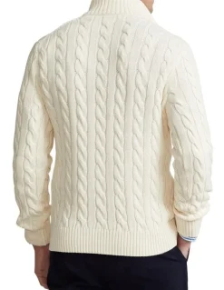 Polo Ralph Lauren Cable-Knit Cotton Quarter-Zip Sweater in Natural