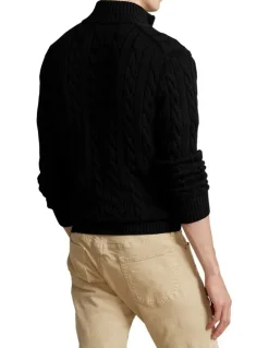 Polo Ralph Lauren Cable-Knit Cotton Quarter-Zip Sweater Black