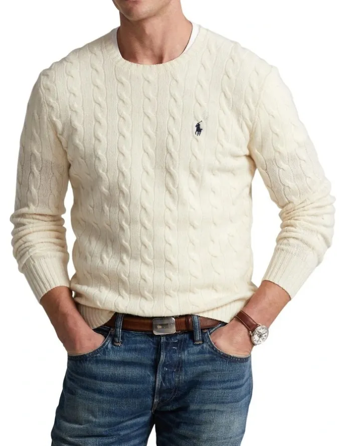 Polo Ralph Lauren Cable-Knit Wool-Cashmere Sweater in Natural