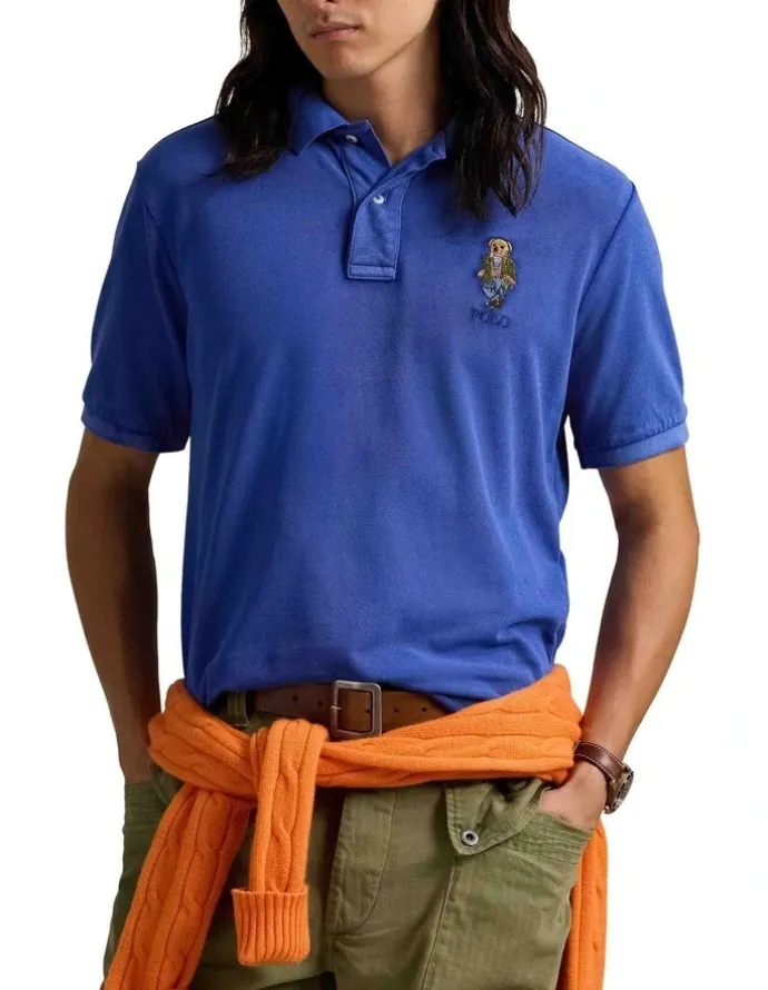 Polo Ralph Lauren Classic Fit Polo Bear Mesh Polo Shirt in Blue