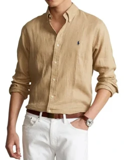 Polo Ralph Lauren Classic Fit Linen Shirt in Beige