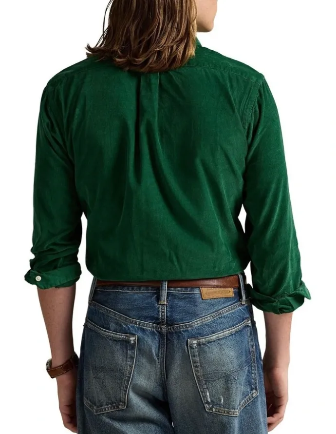 Polo Ralph Lauren Classic Fit Polo Bear Corduroy Shirt in Green