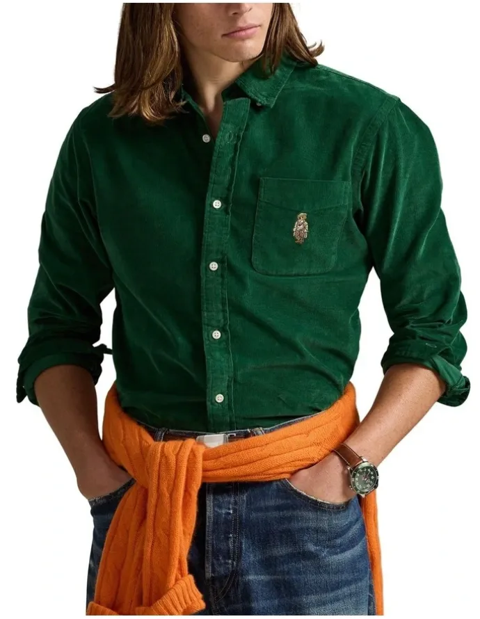 Polo Ralph Lauren Classic Fit Polo Bear Corduroy Shirt in Green
