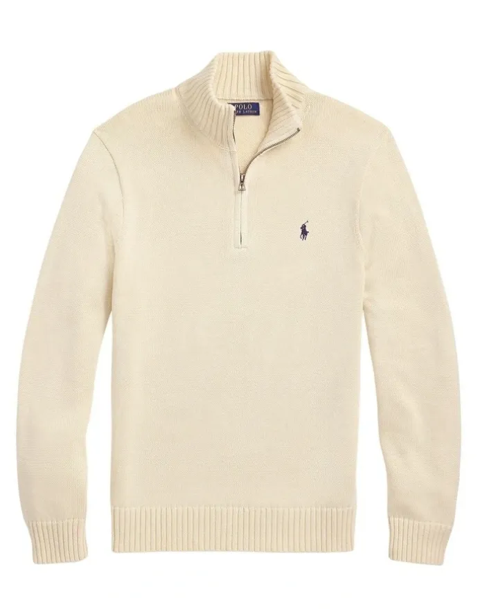 Polo Ralph Lauren Cotton Quarter-Zip Sweater in Natural