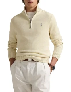 Polo Ralph Lauren Cotton Quarter-Zip Sweater in Natural