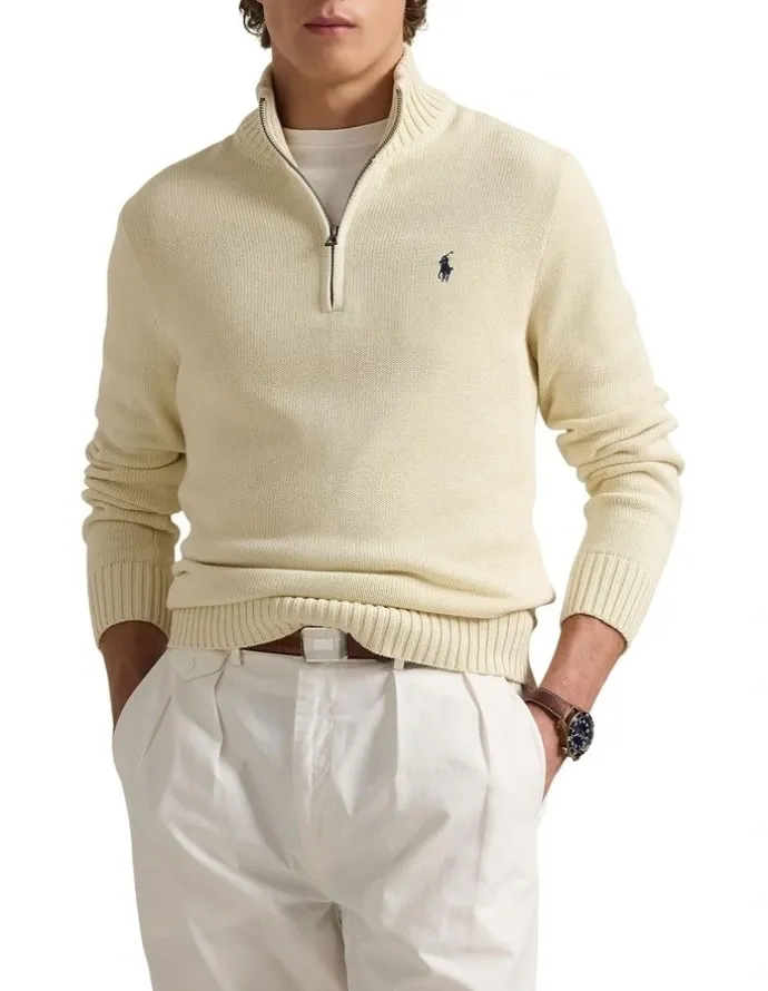 Polo Ralph Lauren Cotton Quarter-Zip Sweater in Natural