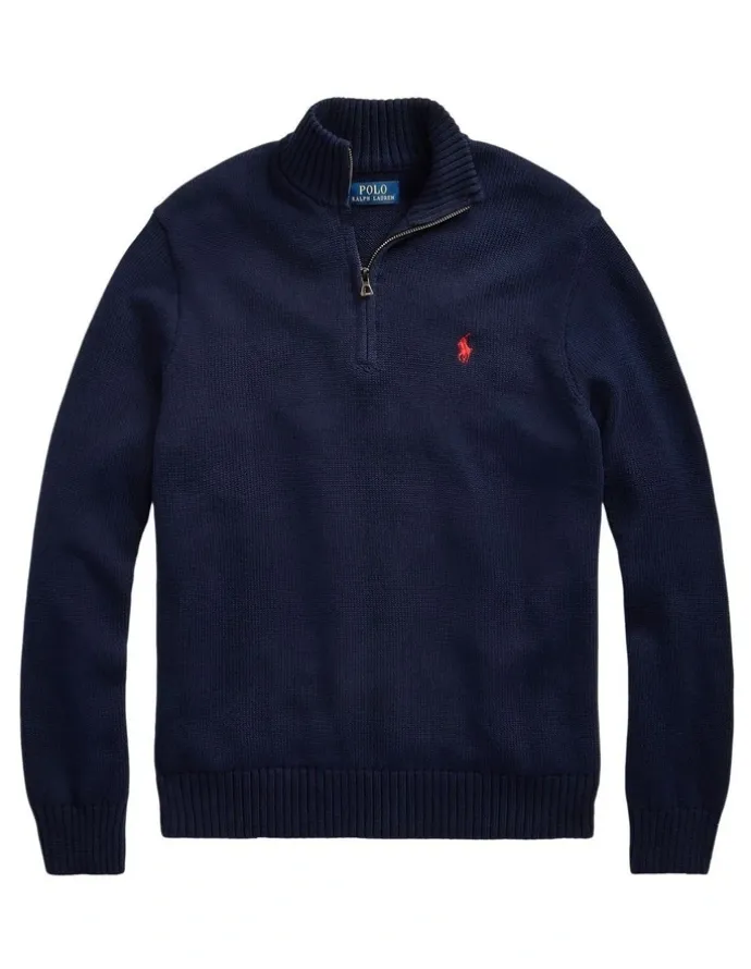 Polo Ralph Lauren Cotton Quarter-Zip Sweater in Blue