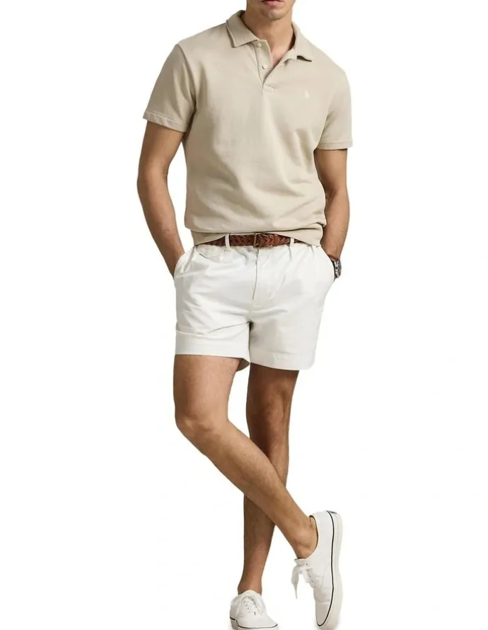 Polo Ralph Lauren Loopback Fleece Polo Shirt in Beige