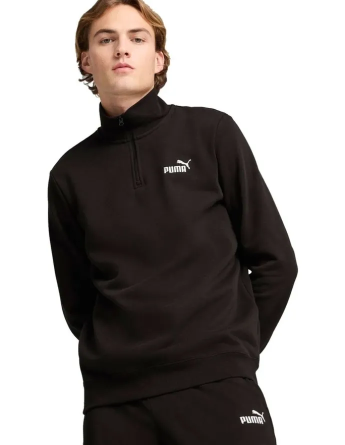 Puma Ess No. 1 Logo Half Zip Sweat Top in Black