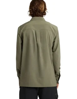 Quiksilver Longline Performance Long Sleeve Shirt In Dusty Olive