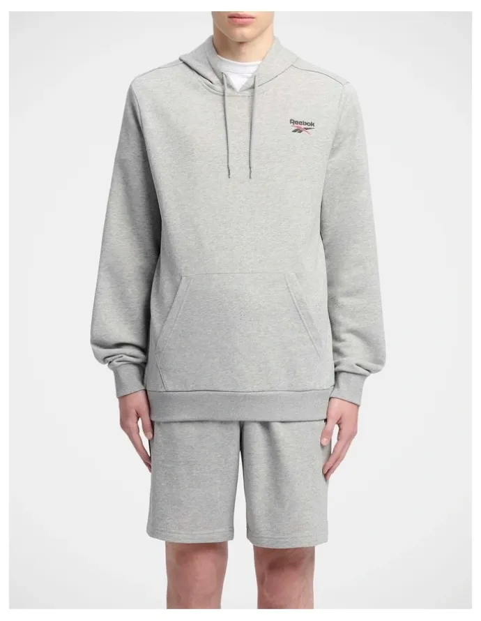 Reebok Ri Left Chest Logo Hood In Mgrey Heather/Vector Red