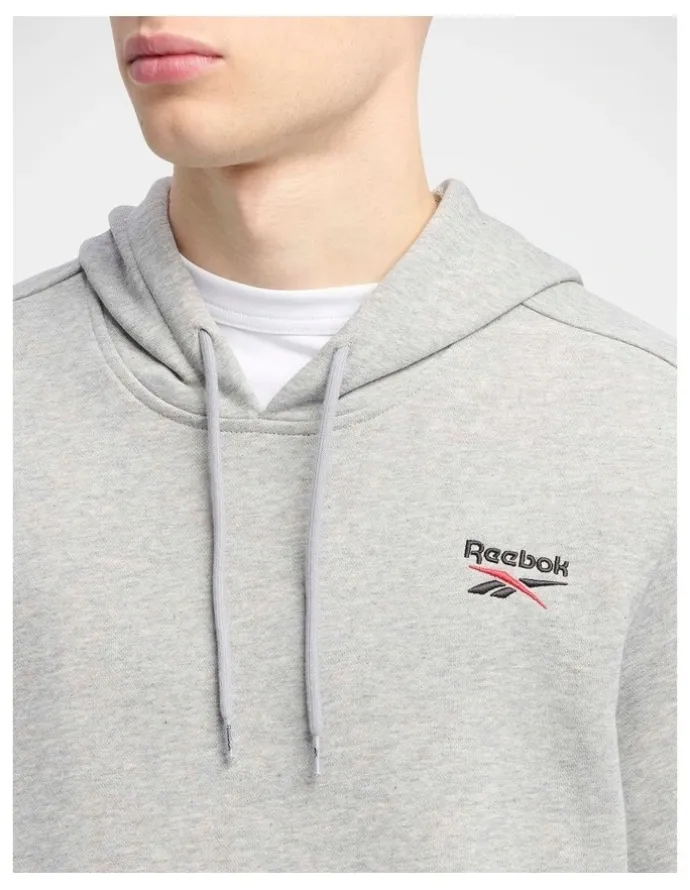 Reebok Ri Left Chest Logo Hood In Mgrey Heather/Vector Red