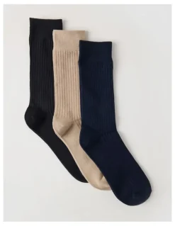 Regatta 3 Pack Soft Top Rib Socks in Black, Sand, and Denim