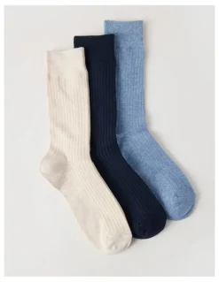 Regatta 3 Pack Soft Top Rib Socks in Oatmeal, Denim, and Sky