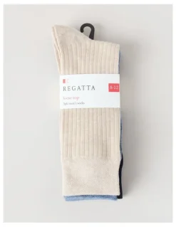 Regatta 3 Pack Soft Top Rib Socks in Oatmeal, Denim, and Sky