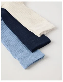 Regatta 3 Pack Soft Top Rib Socks in Oatmeal, Denim, and Sky