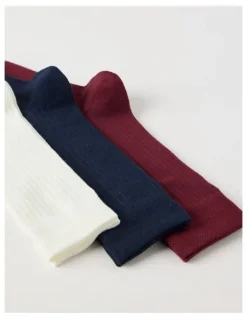 Regatta 3 Pack Soft Top Rib Socks in Plum, Ivory and Navy