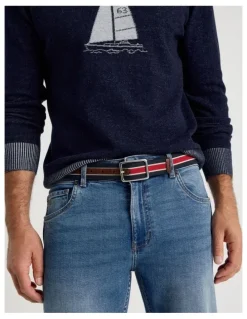 Regatta Centre Bar Stretch Webbing Belt Stripe/Antique Silver. Red Navy Stripe Belt Red/Navy