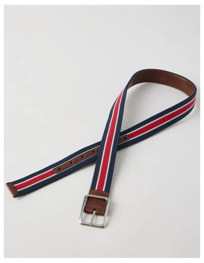 Regatta Centre Bar Stretch Webbing Belt Stripe/Antique Silver. Red Navy Stripe Belt Red/Navy
