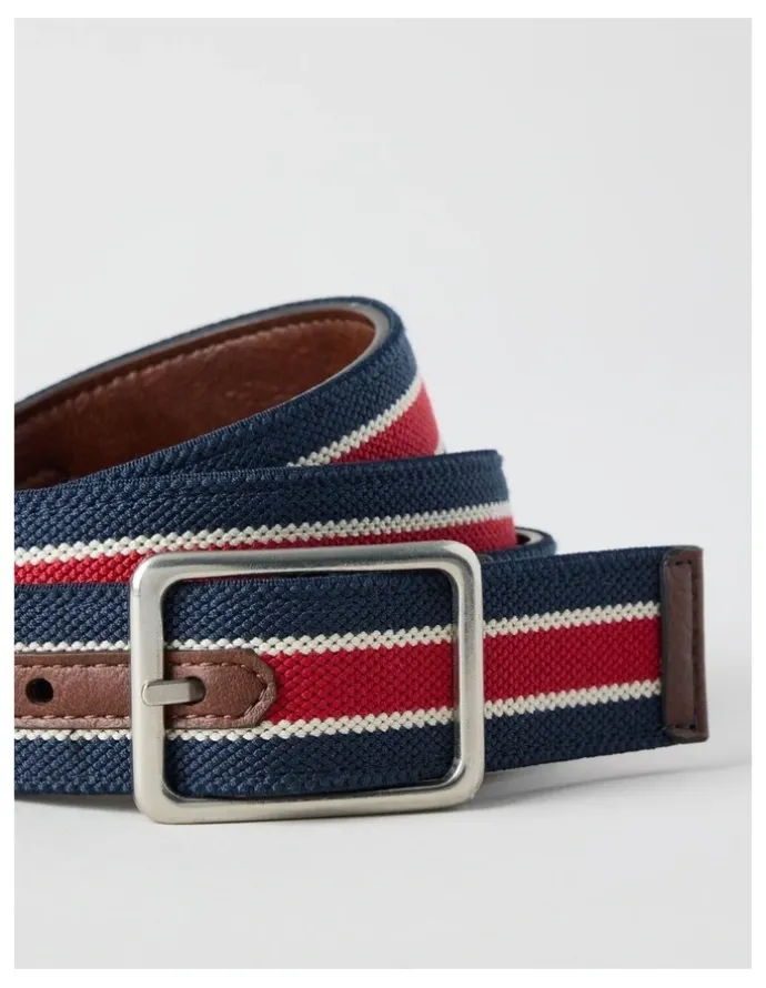Regatta Centre Bar Stretch Webbing Belt Stripe/Antique Silver. Red Navy Stripe Belt Red/Navy