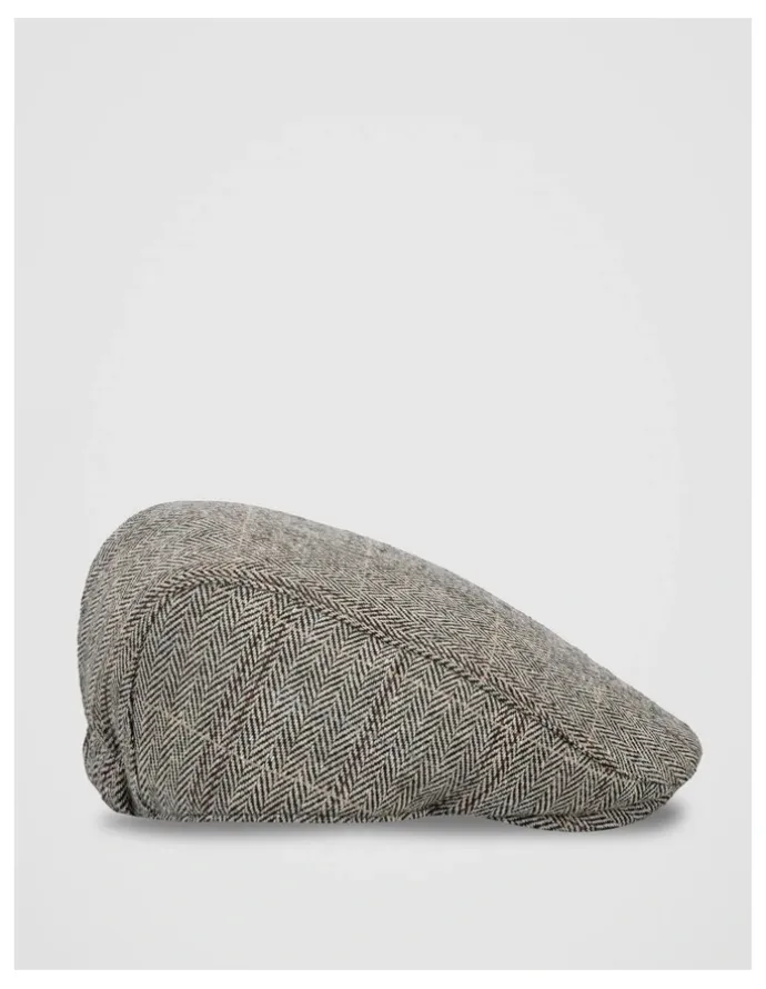 Regatta Herringbone Plaid Driving Cap Hat Grey