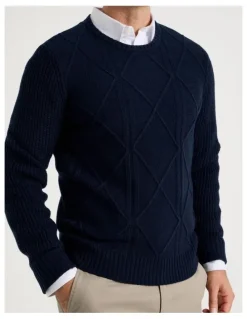 Regatta Crew Neck Cable Knit in Navy
