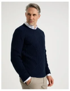 Regatta Crew Neck Cable Knit in Navy