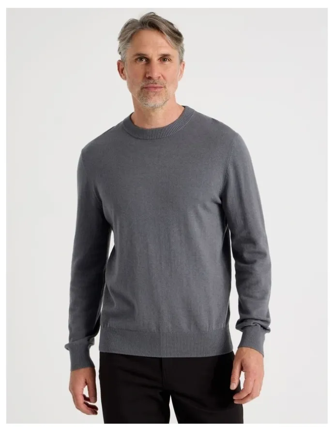 Regatta Crew Neck Cotton Cashmere Blend Knit in Grey