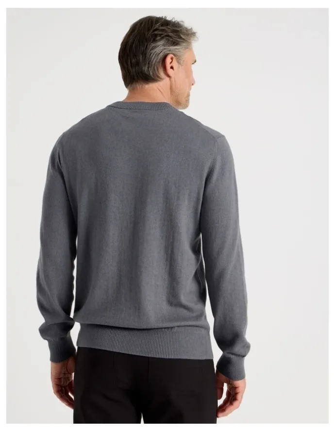 Regatta Crew Neck Cotton Cashmere Blend Knit in Grey