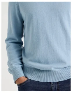 Regatta Crew Neck Cotton Cashmere Blend Knit in Light Blue