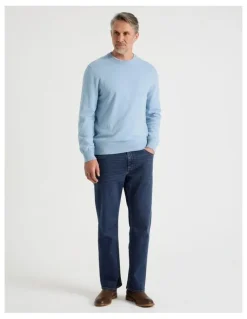 Regatta Crew Neck Cotton Cashmere Blend Knit in Light Blue