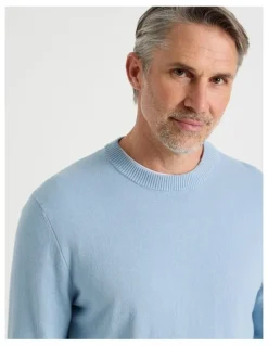 Regatta Crew Neck Cotton Cashmere Blend Knit in Light Blue