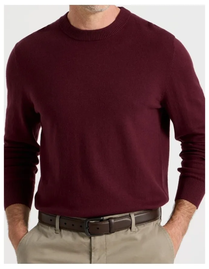 Regatta Crew Neck Cotton Cashmere Blend Knit in Burgundy