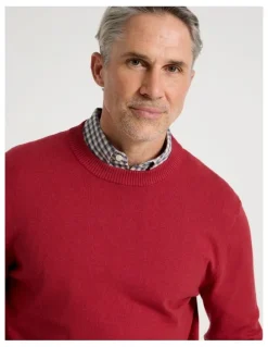 Regatta Crew Neck Cotton Cashmere Blend Knit in Red