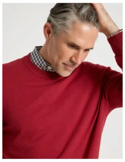 Regatta Crew Neck Cotton Cashmere Blend Knit in Red