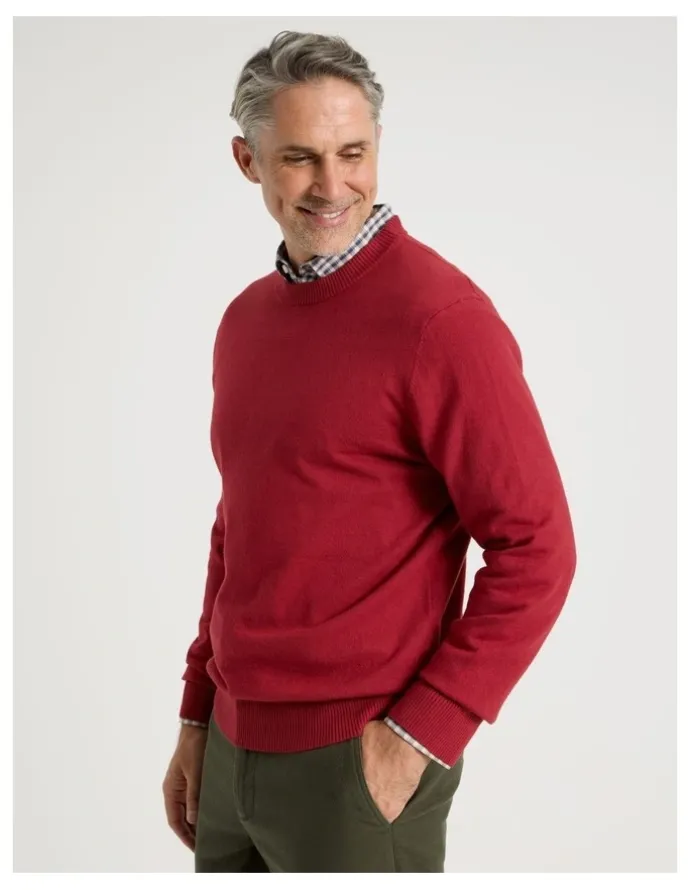 Regatta Crew Neck Cotton Cashmere Blend Knit in Red