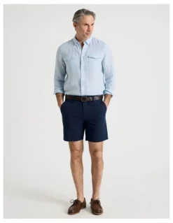 Regatta Houndstooth Long Sleeve Linen Shirt in Light Blue