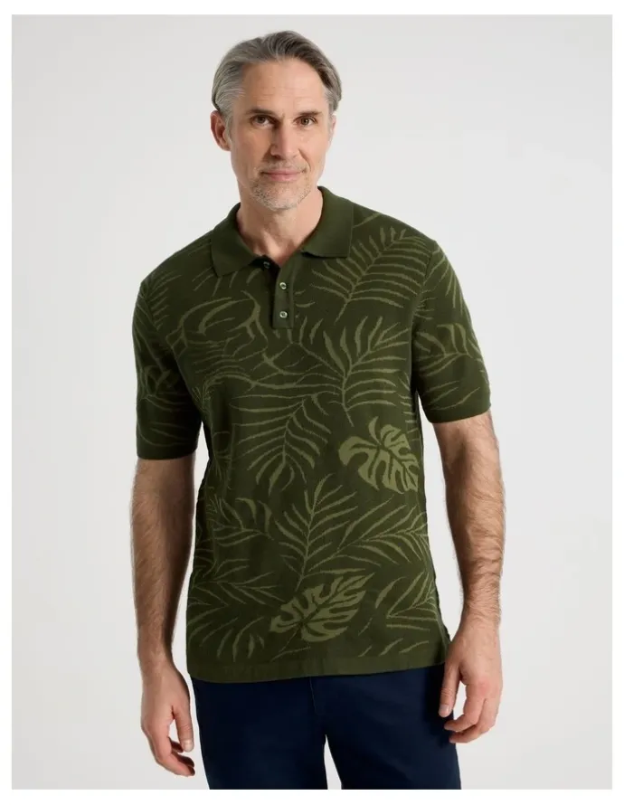 Regatta Jacquard Polo in Khaki Leaf Knit