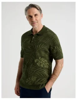 Regatta Jacquard Polo in Khaki Leaf Knit