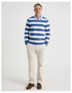 Regatta Long Sleeve Rugby Polo in Blue Stripe