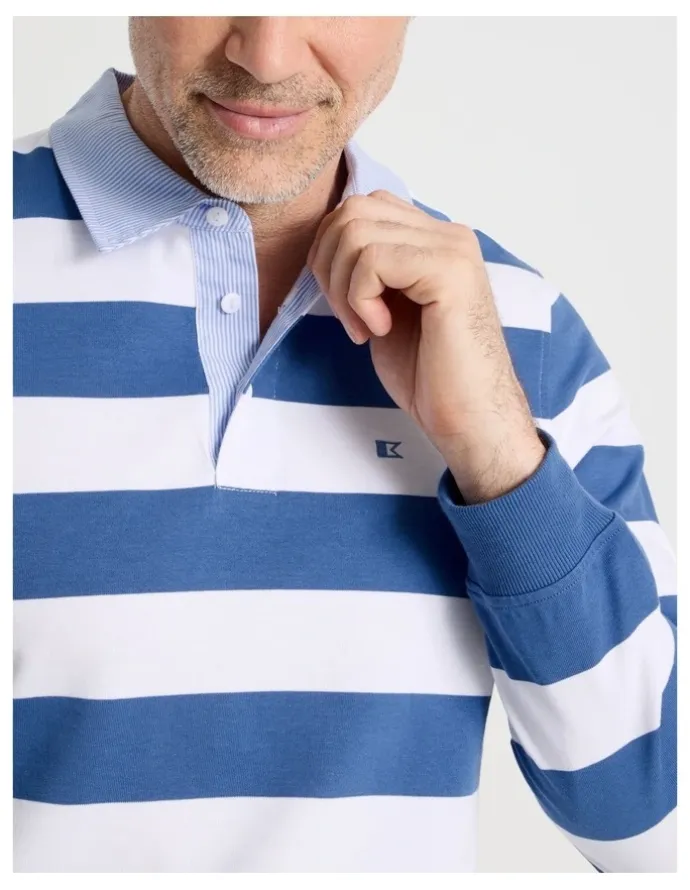 Regatta Long Sleeve Rugby Polo in Blue Stripe