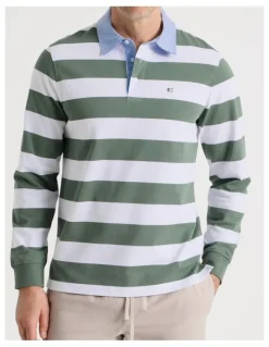 Regatta Long Sleeve Rugby Polo in Sage Stripe