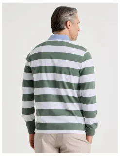 Regatta Long Sleeve Rugby Polo in Sage Stripe