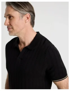 Regatta Open Collar Cable Knit Polo in Black