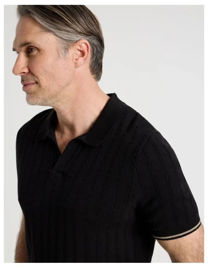 Regatta Open Collar Cable Knit Polo in Black