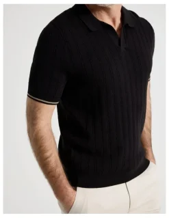 Regatta Open Collar Cable Knit Polo in Black