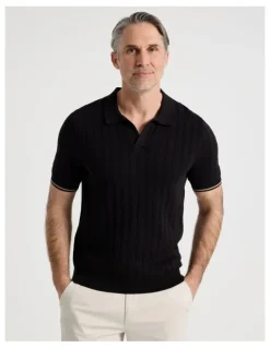 Regatta Open Collar Cable Knit Polo in Black