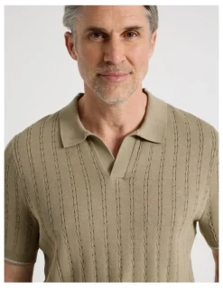 Regatta Open Collar Cable Knit Polo in Taupe